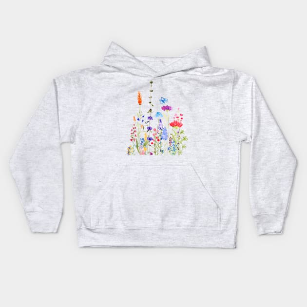 colorful wild flowers watercolor painting Kids Hoodie by colorandcolor